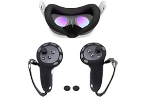BEHORSE VR Controller Grips Cover for Oculus/Meta Quest 3+VR Silicone Face Pad Cover for Quest 3,Silicone Protective Sleeve Hand Straps with 2pcs Joystick Cover VR Face Cushion Pad Mask (Black)