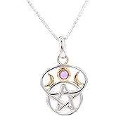 Jewelry Trends Sterling Silver Moon Goddess Pentacle Pendant with Amethyst on 18 Inch Box Chain Necklace