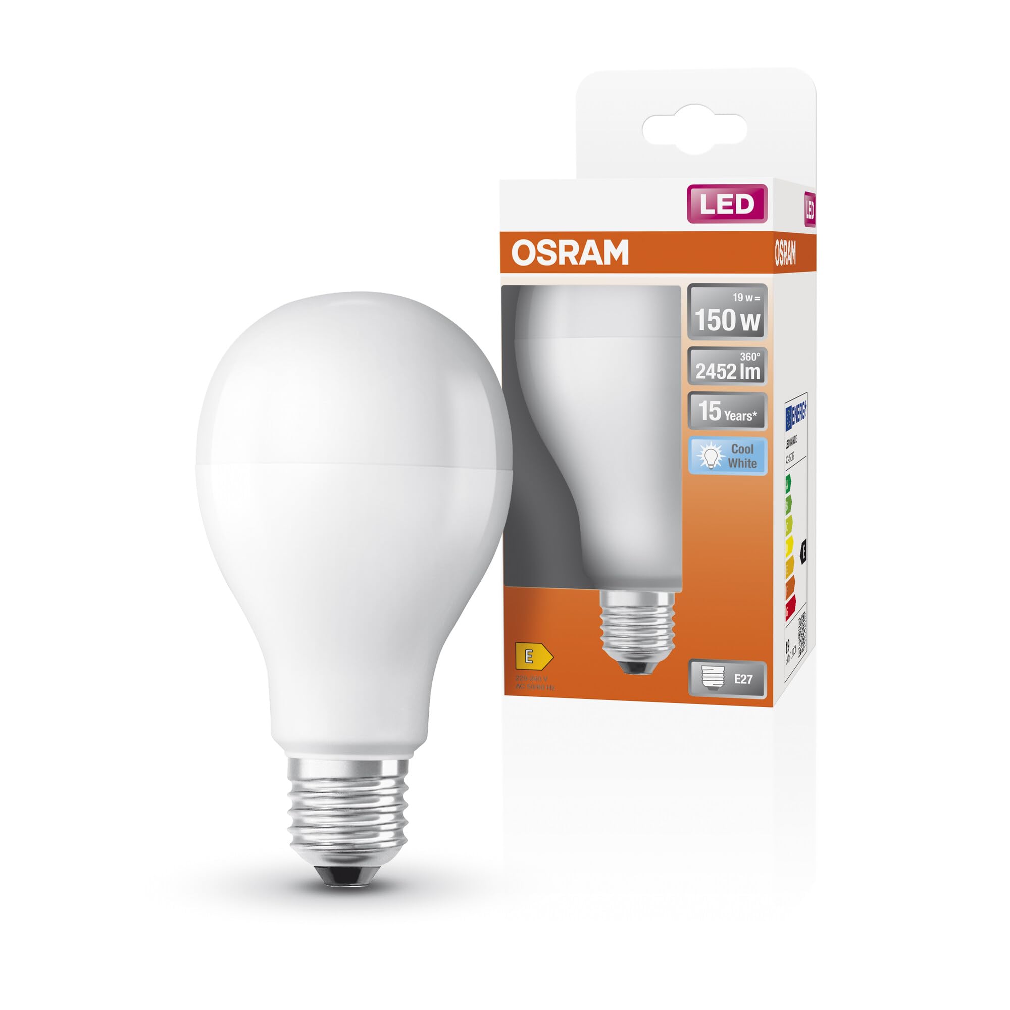 OSRAM Led Star Classic A150 Led Lamp for E27 Socket, Pear Shape, Fr, 2452 Lumens, Cold White (4000K), Replacement for Conventional 150W Light Bulbs, Not Dimmable, 6-Pack