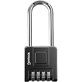 NovLock 2.76" Long Shackle Combination Lock, Outdoor Combo Padlock | Extended Reach, One-Push Unlocking, Weatherproof, Heavy Duty, 4-Digit Security, for Gates, Fences, Sheds, 1-Pack, Black