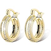 OYOGAA Iced Out Hoop Huggie Earrings 14K Gold Cubic Zirconia Cute Small Round Hoop Huggie Cartilage Hypoallergenic Earrings For Women Men