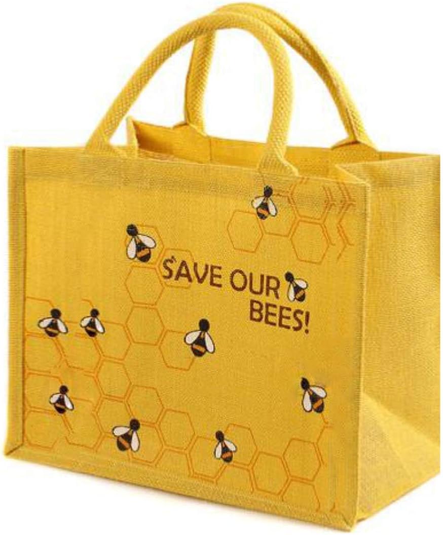 Yellow Jute Bag Shopping Bag Padded Handles - Save Our Bees