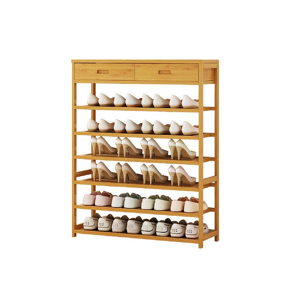 HPLL Shoe Racks， 6 Tier Solid Wooden Shoes Storage Shelf with 2 Drawers