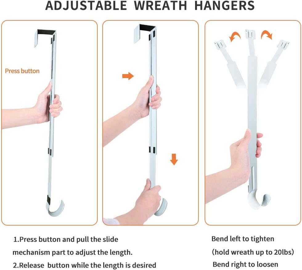 Sattiyrch Wreath Hanger,White Adjustable Metal Over Door Hook from 15-25 Inch，Holds up to 20 lbs: Kitchen & Dining