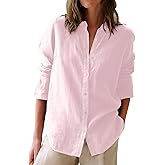 Button Down Shirts for Women Cotton Oxford Shirts Long Sleeve Dress Shirts Collared Blouses Work Casual Solid Tunic Tops