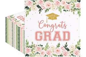 Fitumiw 80Pcs Floral Graduation Paper Napkins Congrats Grad Disposable Napkins Class of 2025 Decorative Napkins for Party Supplies Table Decor