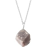 Raw Gray Moonstone Crystal Necklace, Rough Stone Necklace, Dainty Stone Pendant, Healing Crystals Healing Stone Pendant for Beauty, Gemstone Size 15-20 mm Approx (Silver-Plating)