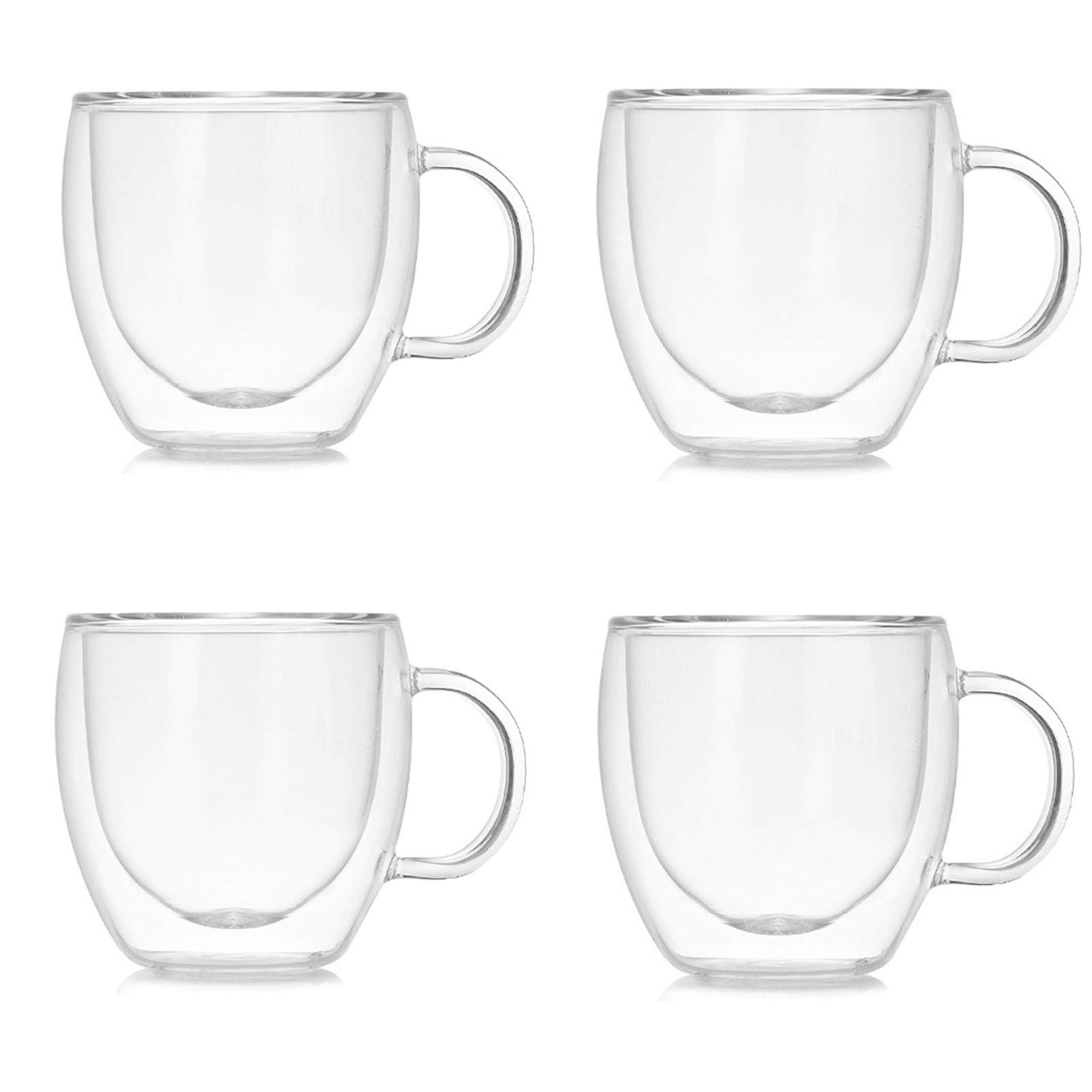 Marooma Glass Coffee Cups, 150ML Double Walled Insulated Thermo Glass Drinking Mugs, Heat Resistant Borosilicate Glasses Mugs with Handle for Coffee, Tea, Espresso, Beer - Set of 4
