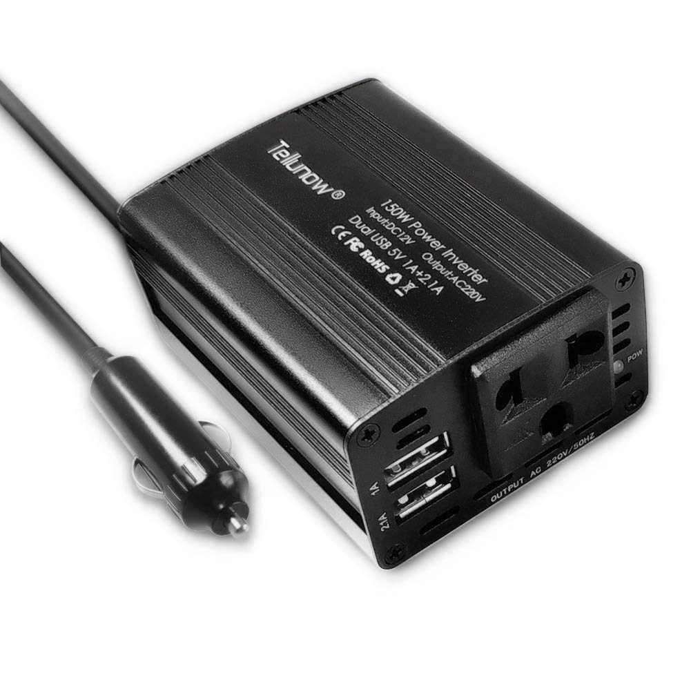 150W Selbstwechselrichter Dc 12V zu Wechselstrom 220V 230V 240V Auto-Konverter mit 2.1A Doppel-Usb und 1 Wechselstrom-Ausgängen für Smartphones, Tablette, Laptop, Zerstäuber