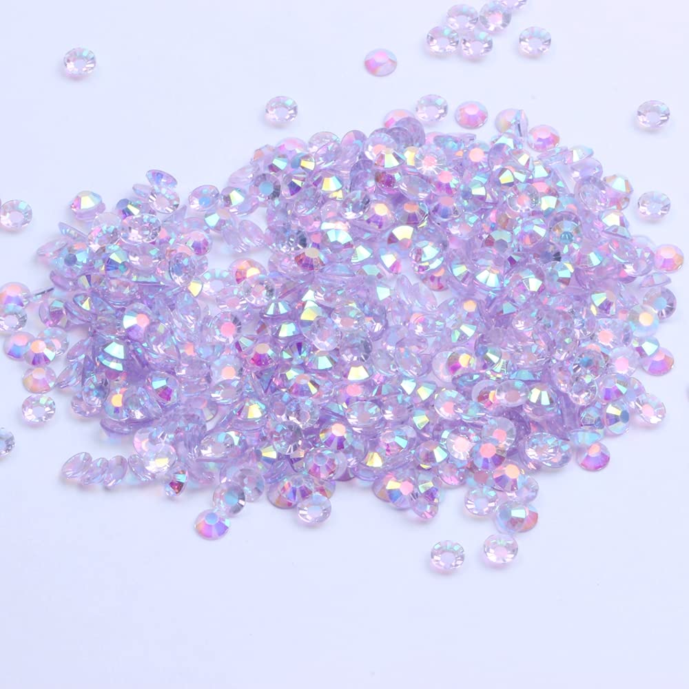 MajorCrafts 2000pcs 5mm ss20 Transparent AB Flat Back Round 14 Facets Resin Rhinestones Arts and Crafts Embellishment Gems (Clear Light Purple AB)