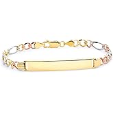14k REAL Tri Color Gold Figaro 3+1 ID Bracelet - 7.5"