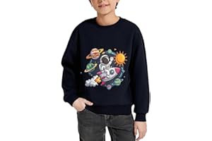 Zcaynger Boy Sweatshirts Cotton Crewneck Sweatshirt Kids Long Sleeve Pullover Space Astronaut Print Top For Teens