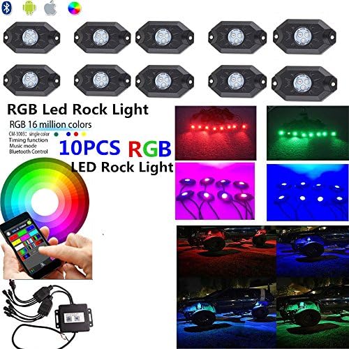 Night Break Light 10pcs Cree Pods 9W RGB Led Rock Light Kits Bluetooth Control 16 million Colors IP68 RGB Rock Underglow Lights Kit for Truck Off Road SUV Jeep 4x4 Boat 4wd ATV