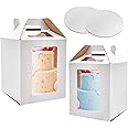 KBG Tall Cake Boxes White with Window,2pcs Tiered Cake Boxes 10x10x12 and 12x12x14 Inch Tier Cake Carrier with 2 Cake Boards,Disposable Cake Containers for 10 Inch 12 Inch