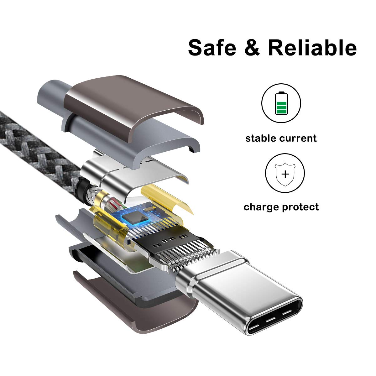 USB C Cable, OTISA [3Pack/6ft] Nylon Braided USB Type C Cable Fast Charging USB C Charger Compatible with Samsung Galaxy S8/S9/S10/S8+, Note 9/8, Sony Xperia XZ, Google Pixel - Gold, Grey