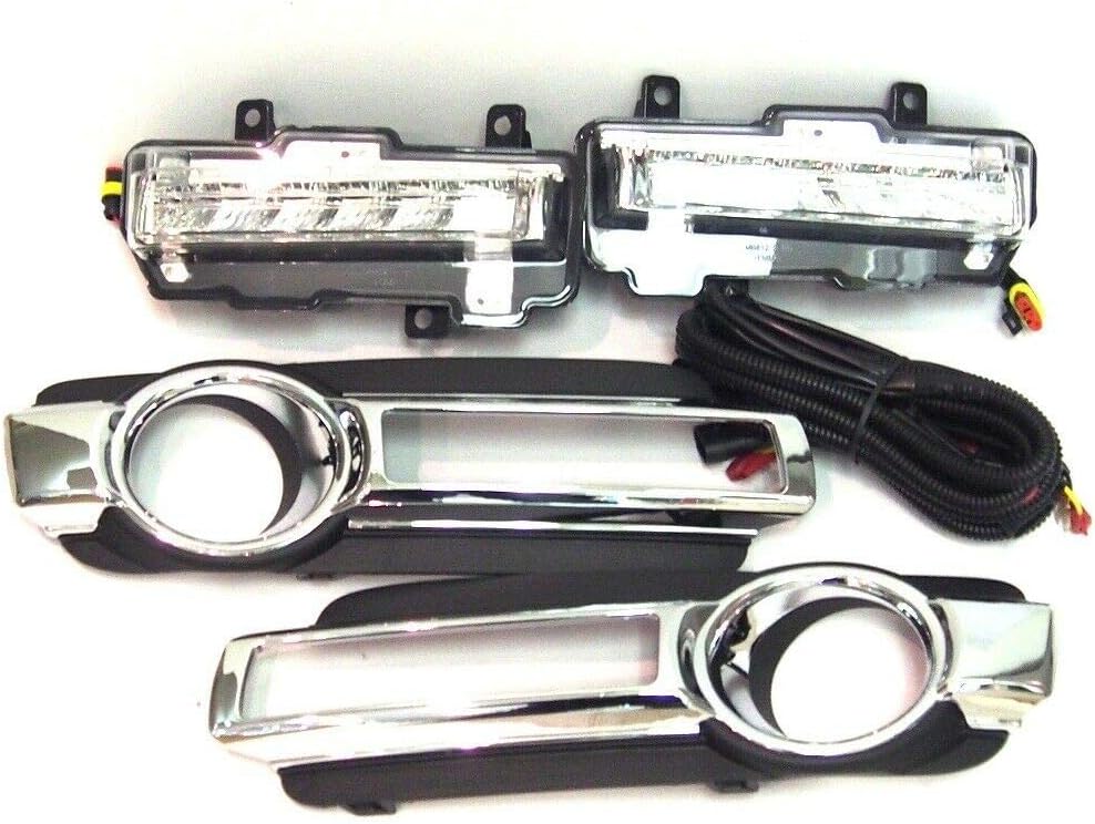 Front Lower Grille with LED DRL Day Running Light Set Left and Right Side Grilles and Wiring Pajero Montero Shogun