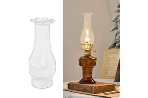 Oil Lamp Chimney Replacement 3 Inch Base x 8 Inch Kerosene Glass Lamp Shade Globe, Clear Glass Oil Lamp Parts, Crimped Top Hu