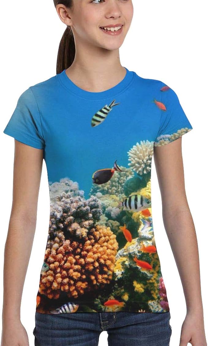 Girls' Short Sleeve Underwater World with Coral Reef and