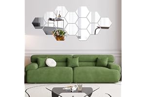MCLEULLA Mirror Wall Stickers, 12PCS Hexagon Mirror Art DIY Home Decorative Hexagonal Acrylic Wall Sheet Plastic Tiles Home Living Room Bedroom Sofa TV Background Wall Decal Decoration (Silver)