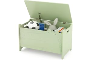 HONEY JOY Kids Wooden Toy Box, 3-in-1 Large Toy Trunk Chest w/Flip-Top Lid, Safety Hinge & Cut-out Handle, Storage Bench, Tod