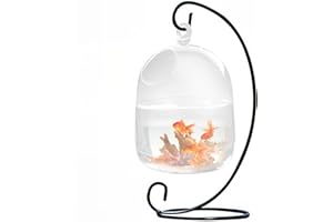 SFTYUFS Desk Glass Hanging Fish Bowl Tank with Stand Fish Homes Small Table Glass Fish Bowl Creative Vase Aquarium for Home Decoration with Black Stand