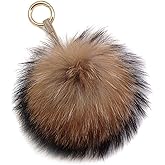 Corleson 6" Large Fluffy Genuine Pom Pom Keychain Puffy Ball Car Keyring/Bag Purse Charm (Natural brown)
