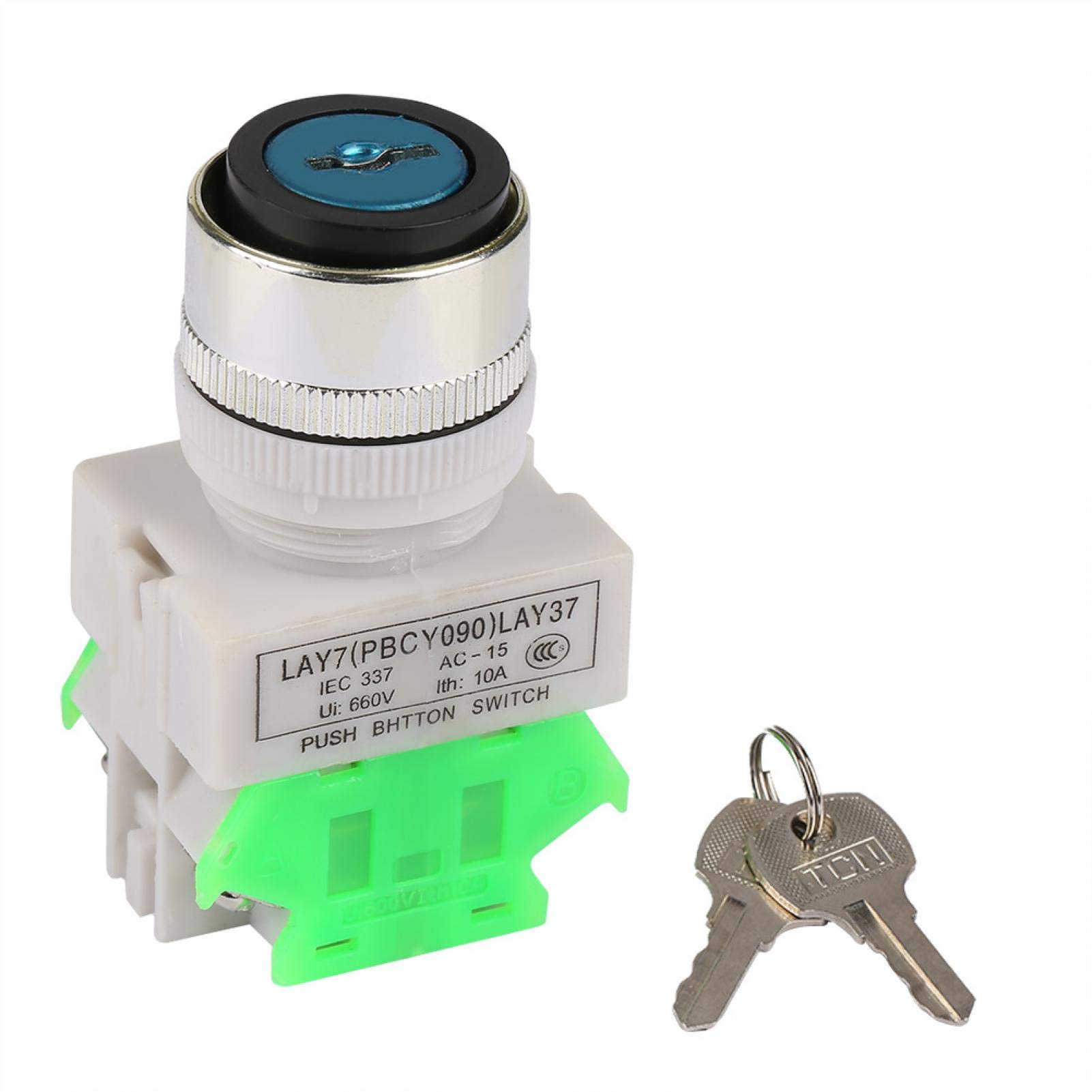 Key Operated Switch 3 Position Rotary Key Switch with 2 Keys, 22mm Mounting Hole LAY37-20Y/21, Selector Switch with Strong Insulation Performance