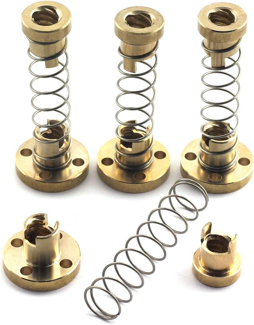 HJ Garden 4 Sets T8 Anti Backlash Spring Loaded Nut 8mm Lead Brass Elimination Gap Nut for DIY CNC 3D Printer Parts