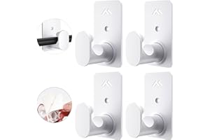 BMONATY No Drill Curtain Rod Brackets for Poles 5/8" Upgrade 3M Adhesive Renter Friendly Nail Free Curtain Rod Hooks No Drilling Curtain Rod Holders Self Adhesive Curtain Rod Hooks Up to 25 lb (4Pcs White)