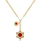 Unurgoonit Gold Plated Chain Necklace for Women with Red Crystal Pendant, Vintage Style Geometric Charm Jewelry, Layered Look Statement Necklace