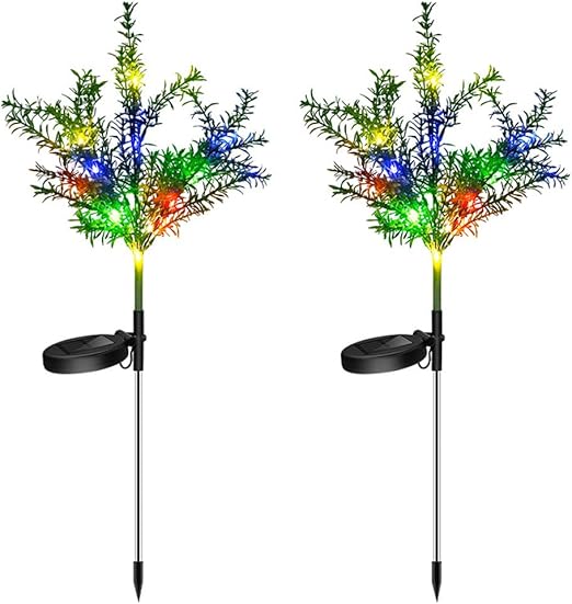 AMAZOM 2Pcs Solar Christmas Tree Lights with Multi Color