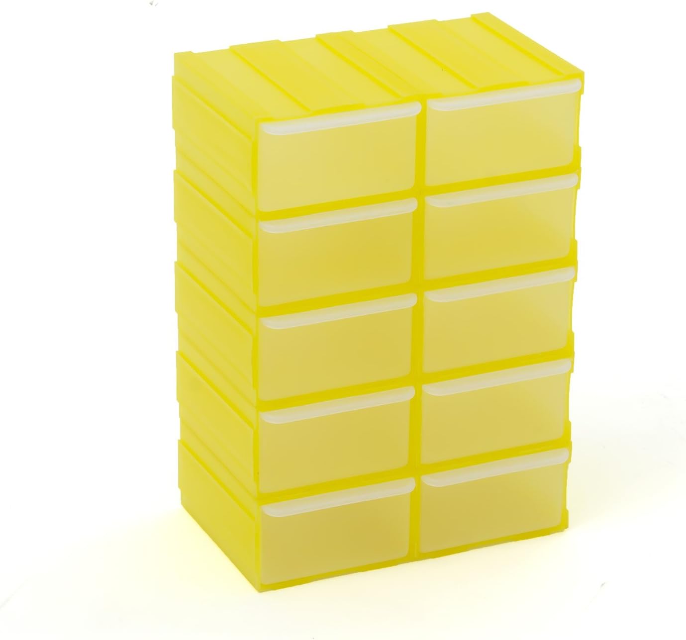 Set of 10 modular storage drawers 15x10x22 yellow with transparent drawers