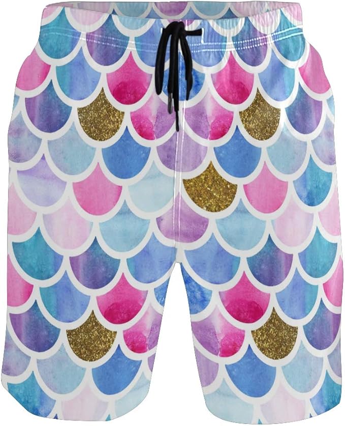 Sinestour Mens Swim Trunks Glitter Gold Mermaid Scales Swimming Trunks