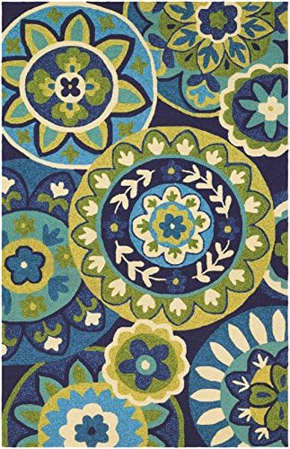 Couristan Covington Outdoor Rug - Rip Tide 2' X 4' Rectangle in Ocean Blue and Green Color, Handmade, Floral, Patio and Home Decor