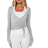 Women Wrap Tie Top Y2k Long SLeeve Ballet Workout Yoga Shirt Coquette Blouses