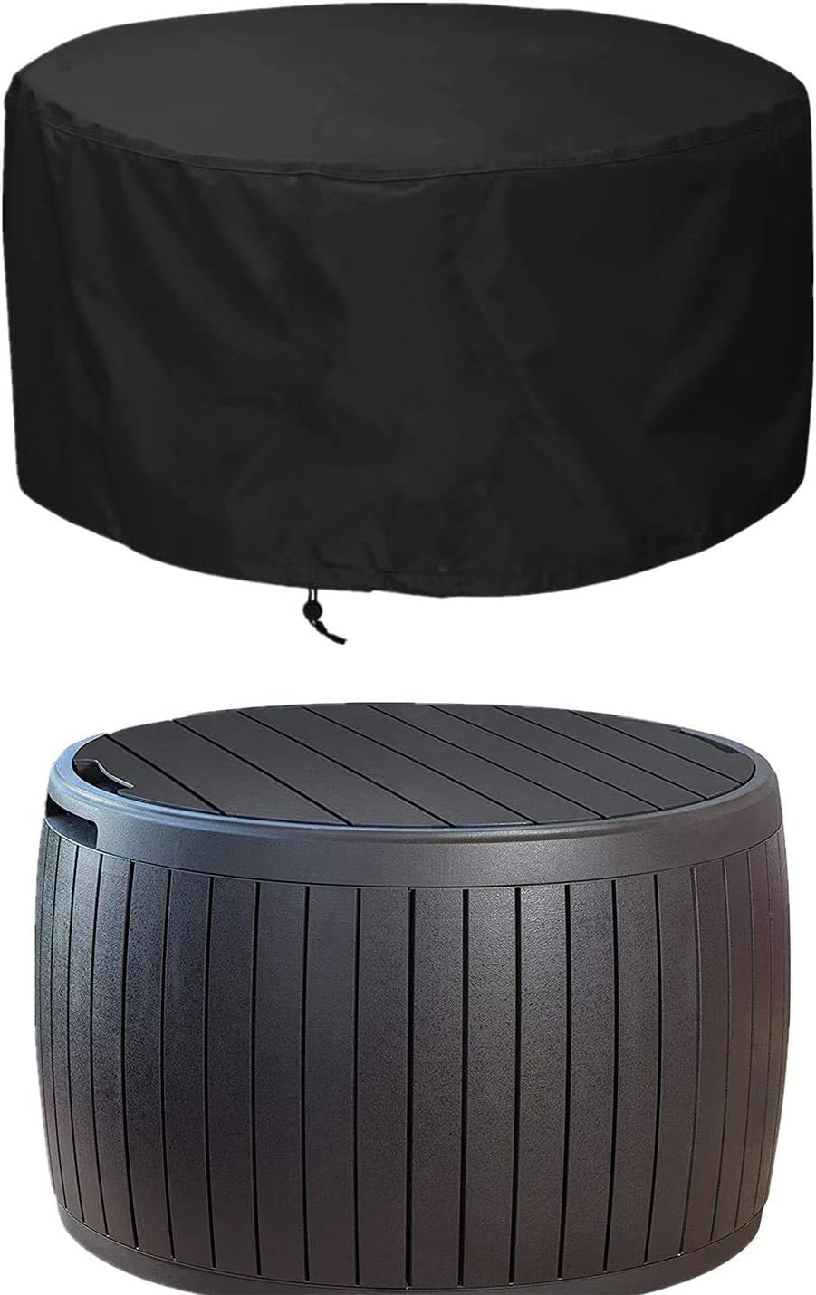 Round Deck Boxes Covers,Round Outdoor Storage Table Deck Box Cover (Black,28in): Kitchen & Dining