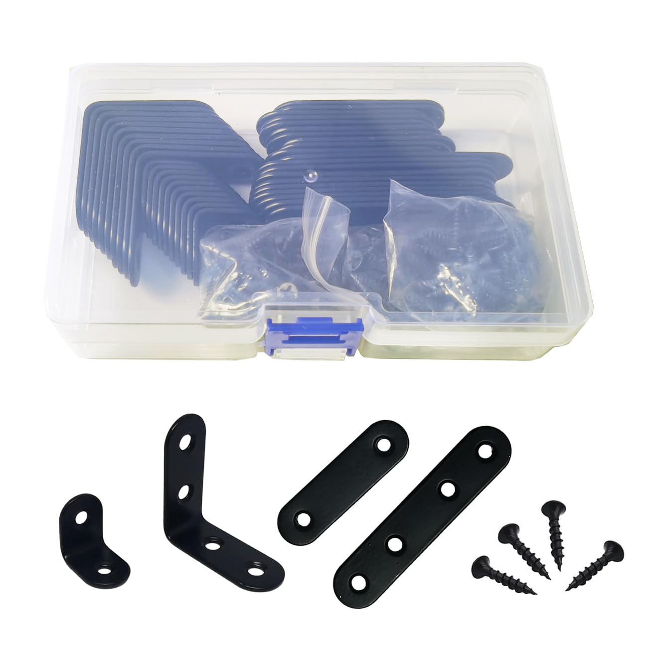 Jarshtime Mending Plate 40 PCS Straight Joining Brace and Corner Bracket with Screws Flat Fixing Plates L Bracket Corner Brace for Shelf Wood Repairing Black