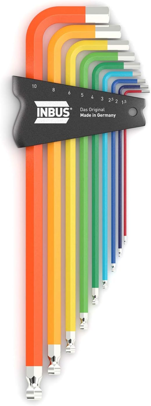 INBUS® 70273 Inbusschlüssel Set 9tlg, 1.5–10mm, mit ColorGrip bunt & Kugelkopf — Made in Germany