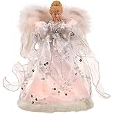 Vickerman Ice Palace Lighted White and Silver Angel Christmas Tree Topper with Clear Lights, 12"