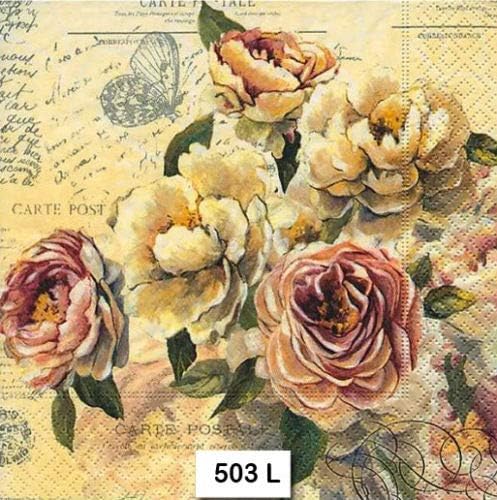 (503) Two Individual Paper Luncheon Decoupage Napkins - Flowers Vintage Roses