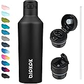 BJPKPK Insulated Water Bottle With Straw 25oz Stainless Steel Water Bottles With 2 Lids And Carry Handle Reusable Travel Metal Thermal Flask,Black