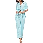 COLORFULLEAF 100% Cotton Women's Pajamas Sets Button Down Sleepwear Short Sleeve with Long Pants Lounge Pj set