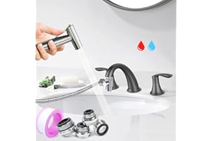 GASLIKE Premium Brushed Sink Faucet Handheld Bidet Sprayer for Toilet -Bidet Attachment Set for Warm & Cold Water with Dual Function, Perfect for Feminine Hygiene, Cloth Diaper,Bathroom Toilet Cleaning,etc