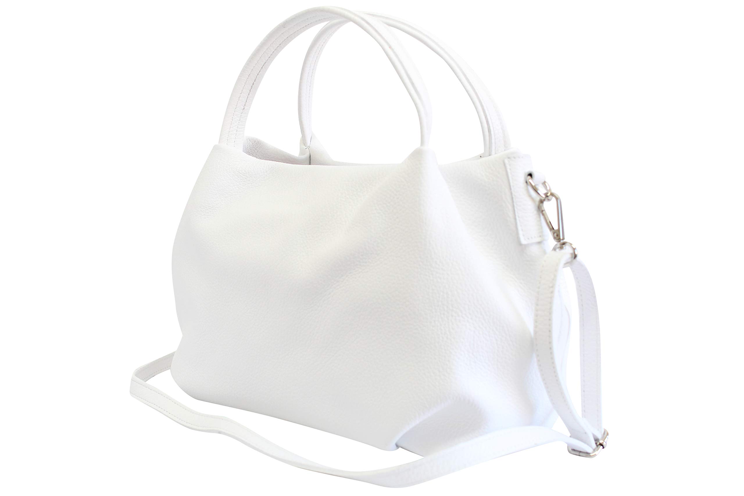 AmbraModa GL023 - Women's handbag, top handle bag, shoulder bag genuine leather (white)