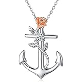 KINGWHYTE Anchor Necklace/ Urn Necklace for Ashe S925 Sterling Silver Anchor Pendant Sailor Nautical Necklace with Rose Flowe