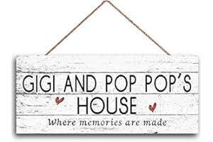 GUQFF New Sign Gigi and POP Pop's House Sign, Where Memories are Made, Distressed Style, Gift for Grandparents, 6" x 12" Sign