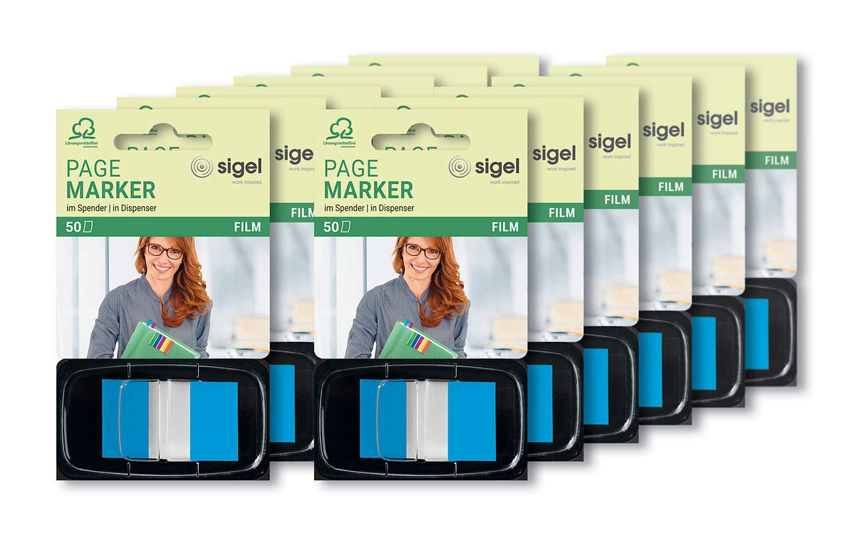 SIGEL HN492 Index Page Marker, Film, strip-size:25x43 mm, 50 strips, Blue (pack of 12)