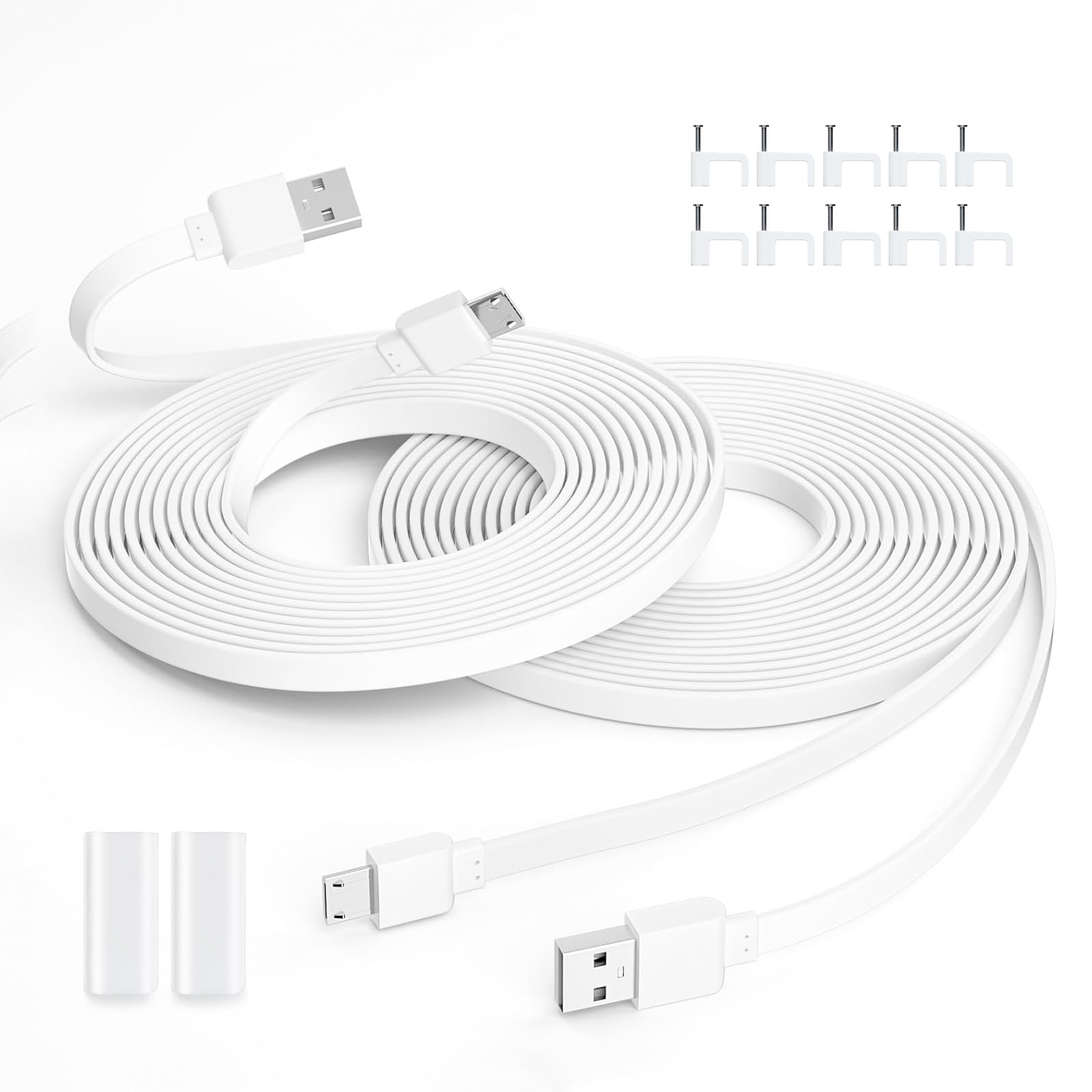 Photo 1 of 2 Pack 25FT Camera Power Cord for Wyze Cam V3/V4/OG/Pan V2 Ring Indoor Cam Simplisafe Outdoor Camera Blink Mini, Extension Cable Flat Micro USB Charger Cord for Yi Cam Kasa Eufy Security Cam