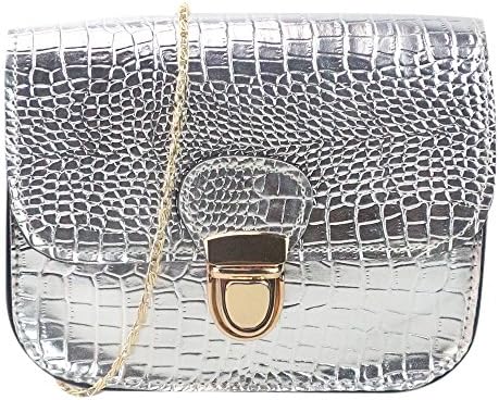Clearance!!!Women Fashion Crocodile Crossbody Bag Handbag Lightweight Mini Shoulder Bag Small Cute Chain Tote Ladies Purse (Silver)
