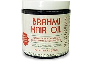 Vadik Herbs Brahmi Hair Oil (8 oz) All natural herbal hair oil for hair growth, hair conditioning, dandruff and dry scalp with Rosemary Oil | Herbal scalp treatment